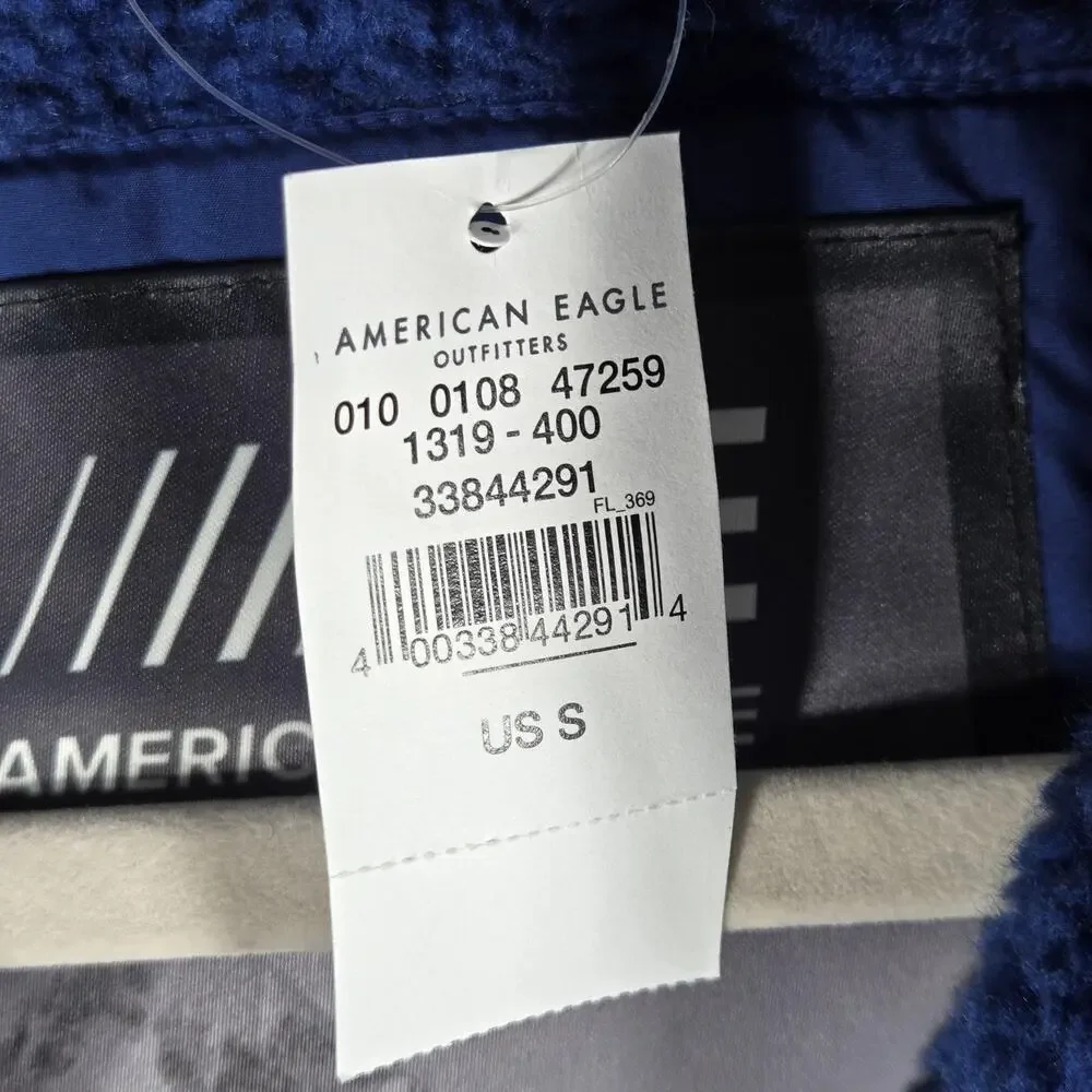 American Eagle Puffer Vest‎ Mens Small NEW Blue Sherpa Water Resistant